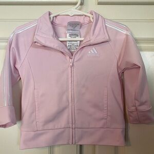 Adidas,18M,pink,100% Polyester,zip up,2 pocket,jogger jacket, white strip sleeve